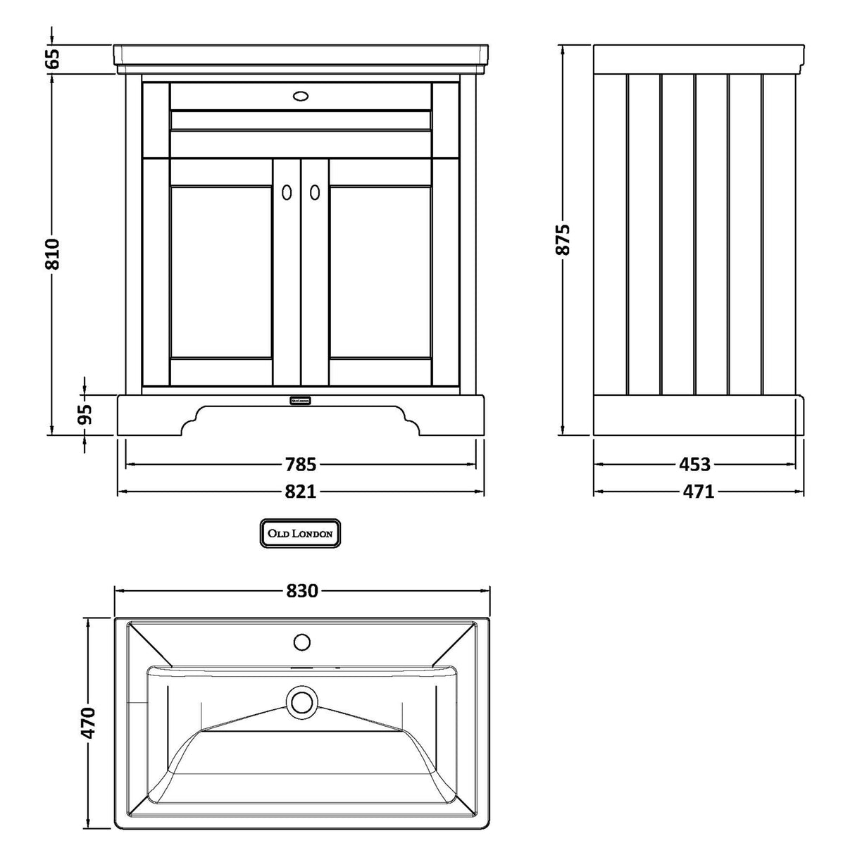 Old London 800mm Freestanding Vanity Unit & Basin, 2 Door Timeless Sand LOF406 LD