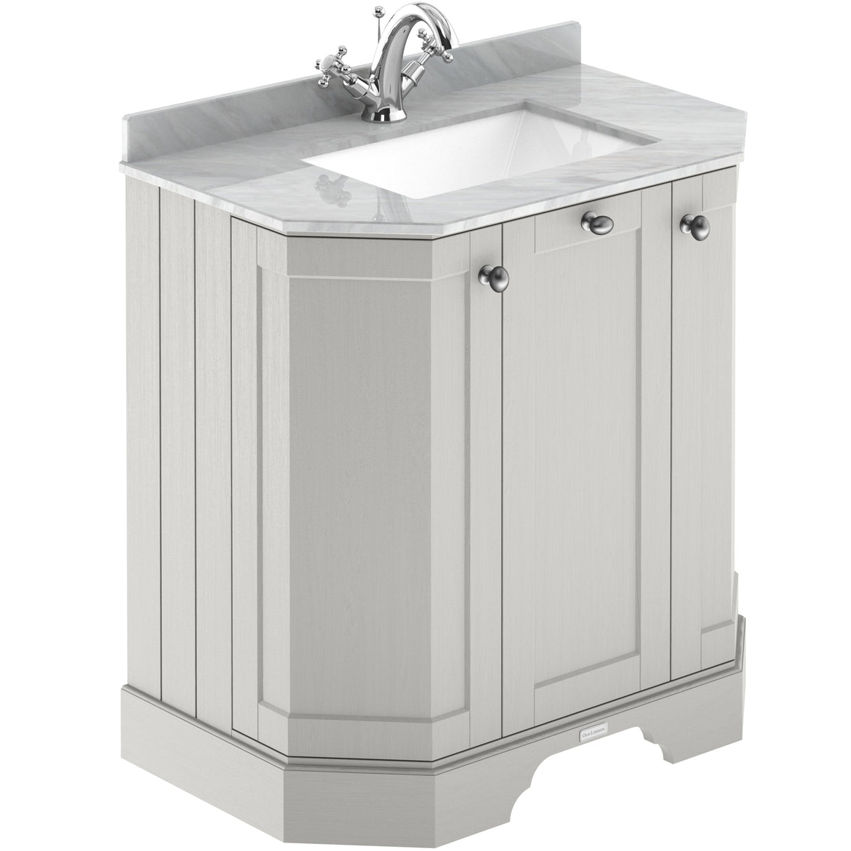 Old London 750mm Angled Freestanding Vanity Unit & Basin, Square Bowl, 3 Door Timeless Sand LOF416