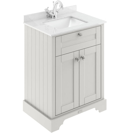 Old London 600mm Freestanding Vanity Unit & Basin, White Marble Top, Square Bowl, 2 Door Timeless Sand LOF422S