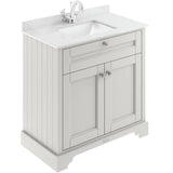 Old London 800mm Freestanding Vanity Unit & Basin, White Marble Top, Square Bowl, 2 Door Timeless Sand LOF428S