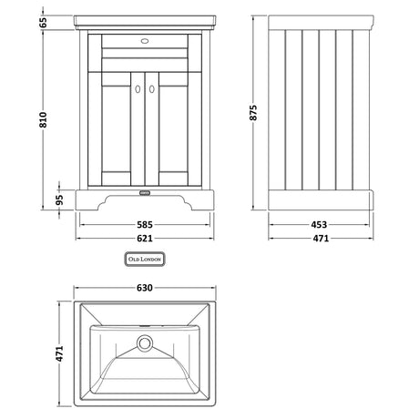 Old London 600mm Freestanding Vanity Unit & Basin, 2 Door Timeless Sand LOF444 LD
