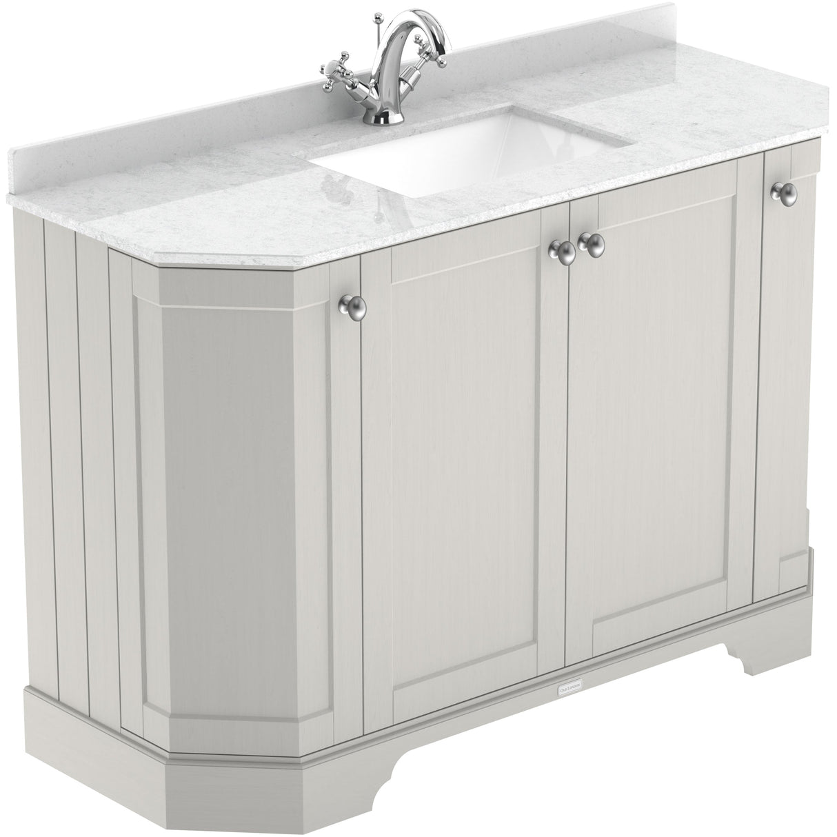 Old London 1200mm Angled Freestanding Vanity Unit & Basin, Square Bowl, 4 Door Timeless Sand LOF461