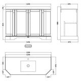 Old London 1200mm Angled Freestanding Vanity Unit & Basin, Square Bowl, 4 Door Timeless Sand LOF461 LD