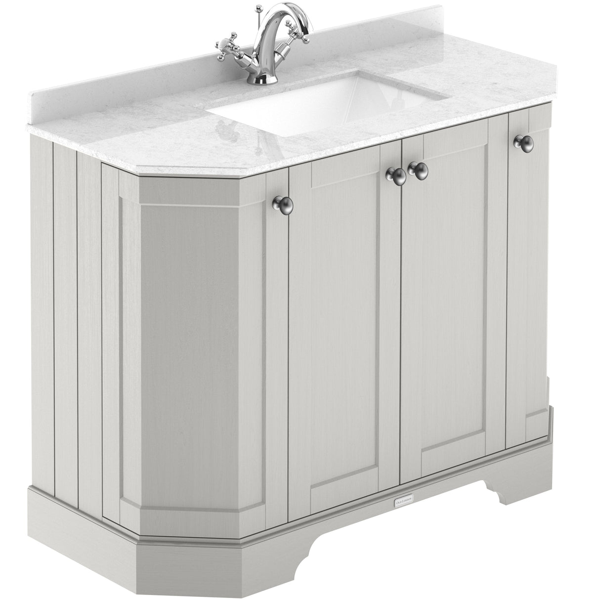 Old London 1000mm Angled Freestanding Vanity Unit & Basin, Square Bowl, 4 Door Timeless Sand LOF483