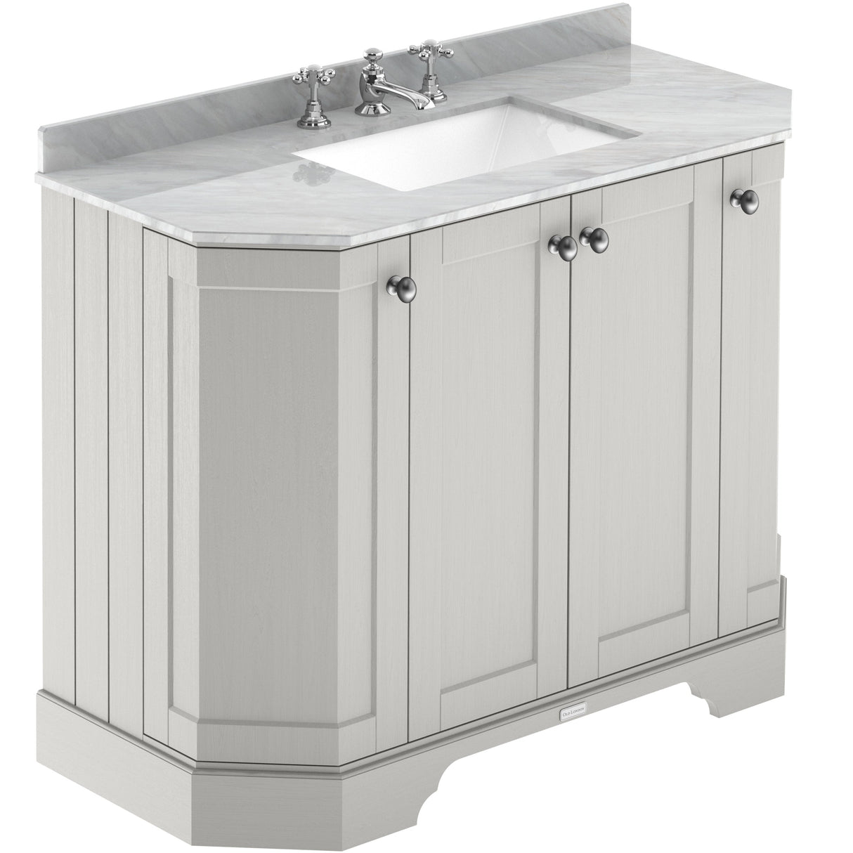 Old London 1000mm Angled Freestanding Vanity Unit & Basin, Square Bowl, 4 Door Timeless Sand LOF487