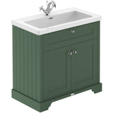 Old London 800mm Freestanding Vanity Unit & Basin, 2 Door Hunter Green LOF802