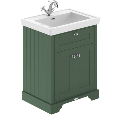 Old London 600mm Freestanding Vanity Unit & Basin, 2 Door Hunter Green LOF804
