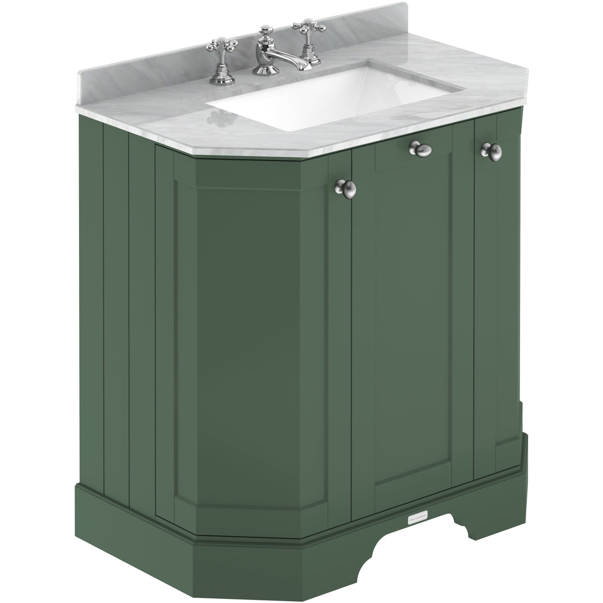 Old London 750mm Angled Freestanding Vanity Unit & Basin, Square Bowl, 3 Door Hunter Green LOF813