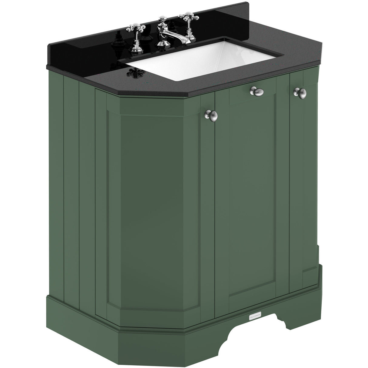 Old London 750mm Angled Freestanding Vanity Unit & Basin, Square Bowl, 3 Door Hunter Green LOF815