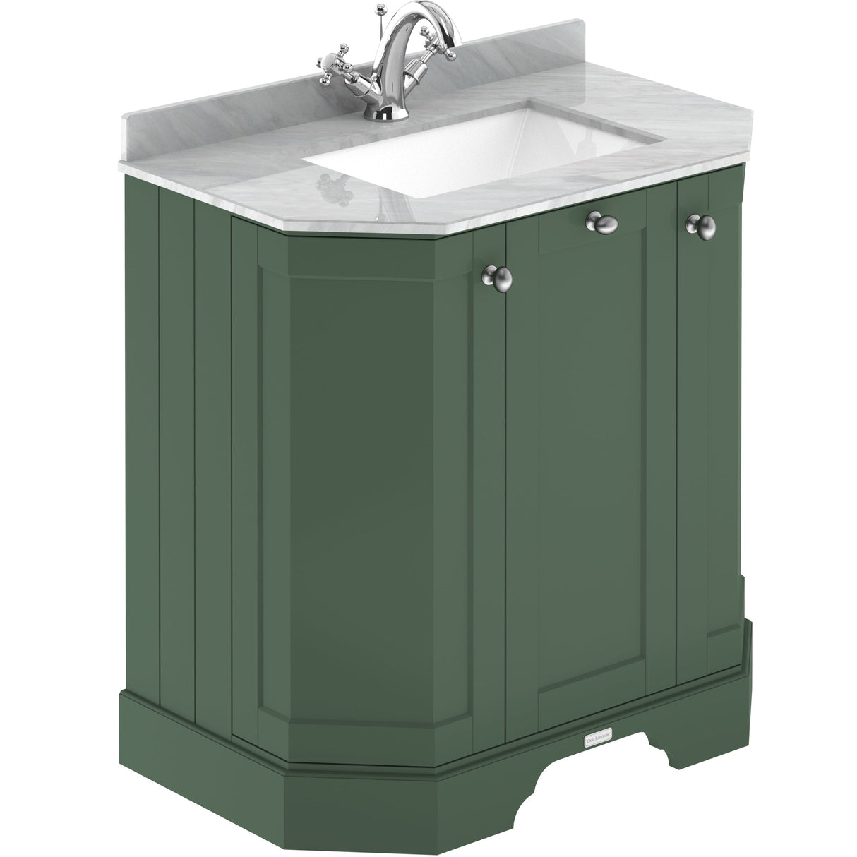 Old London 750mm Angled Freestanding Vanity Unit & Basin, Square Bowl, 3 Door Hunter Green LOF816
