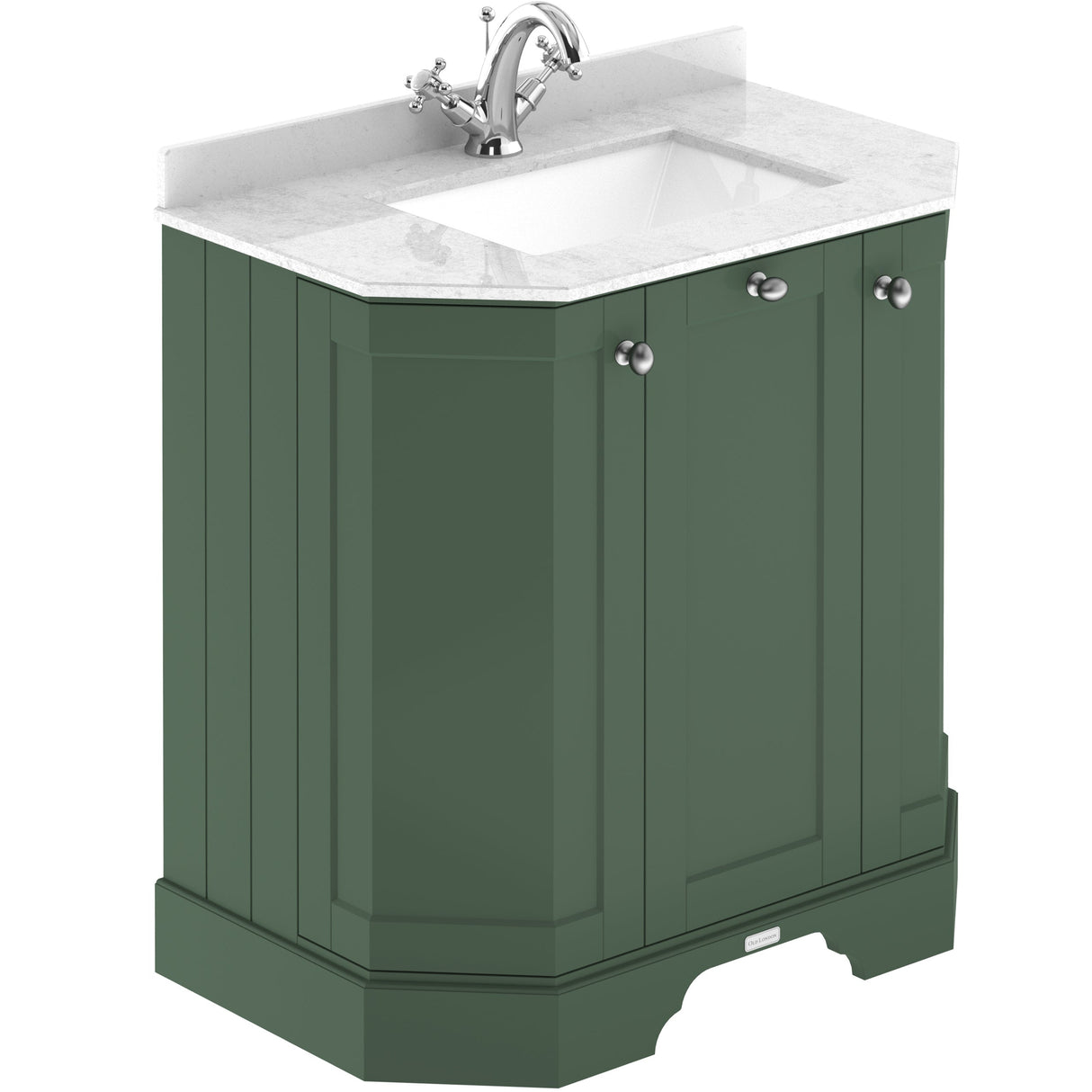Old London 750mm Angled Freestanding Vanity Unit & Basin, Square Bowl, 3 Door Hunter Green LOF817