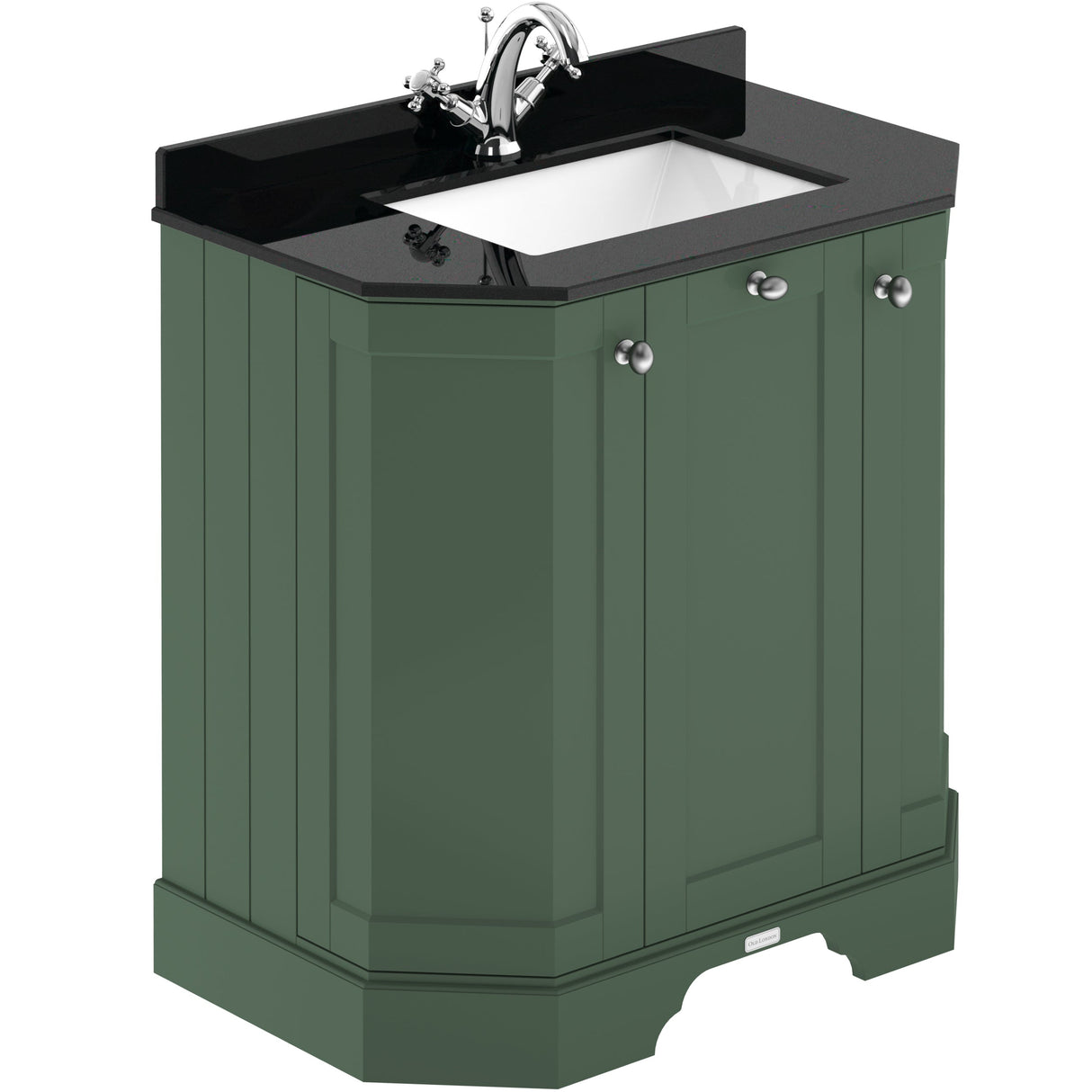 Old London 750mm Angled Freestanding Vanity Unit & Basin, Square Bowl, 3 Door Hunter Green LOF818