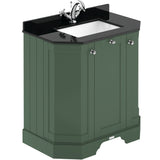 Old London 750mm Angled Freestanding Vanity Unit & Basin, Square Bowl, 3 Door Hunter Green LOF818