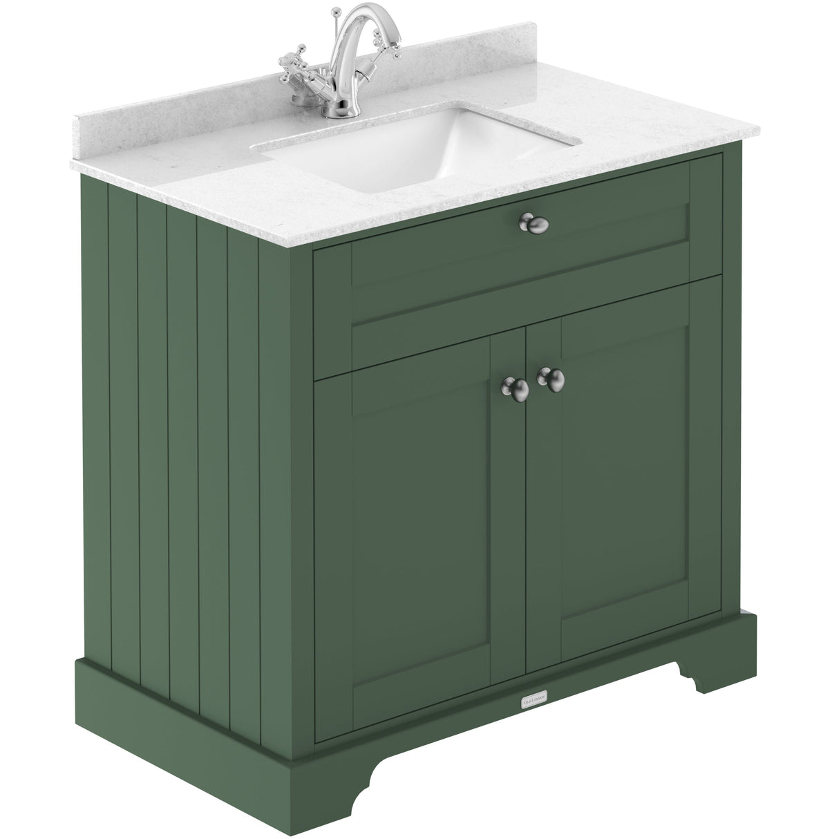 Old London 800mm Freestanding Vanity Unit & Basin, White Marble Top, Square Bowl, 2 Door Hunter Green LOF828S