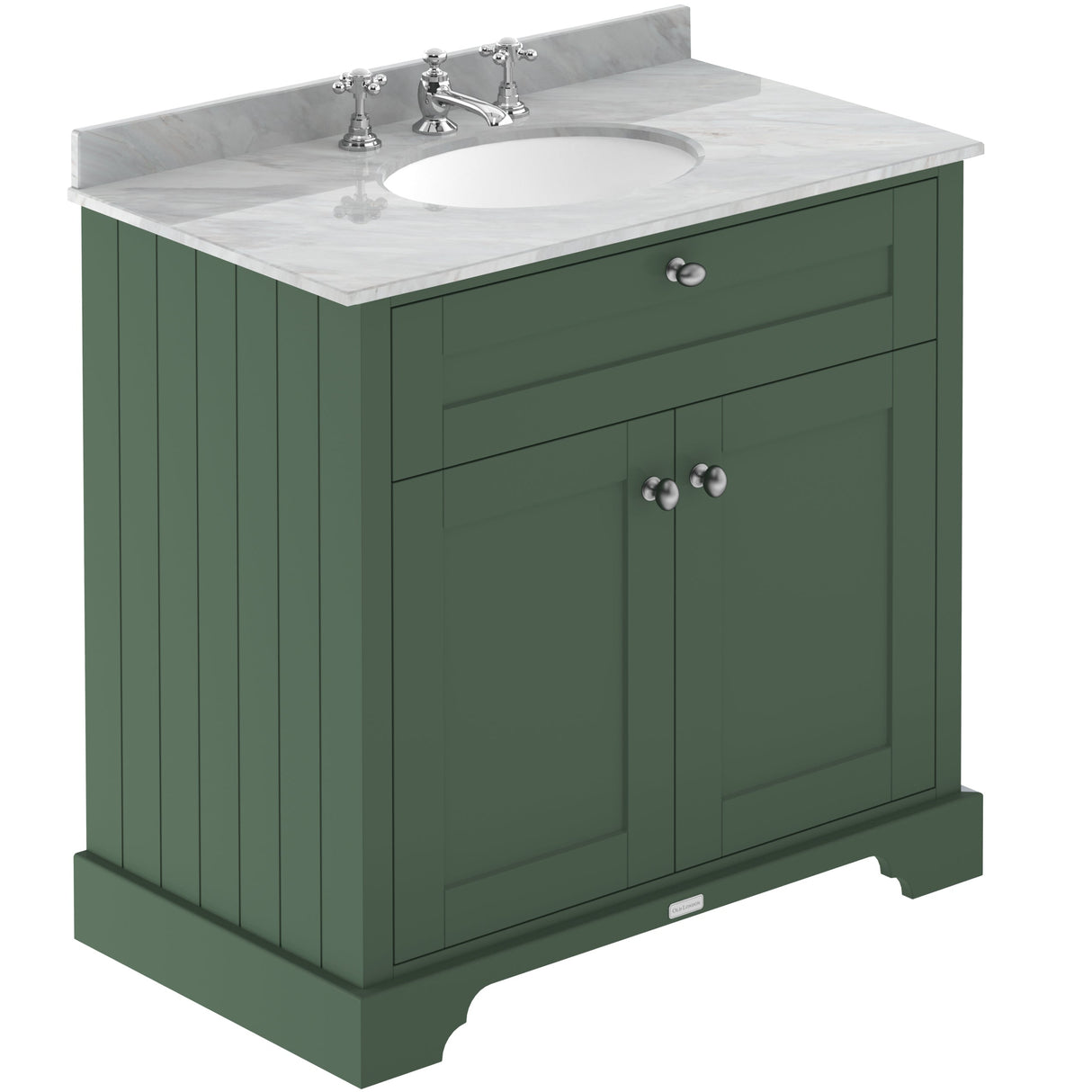 Old London 800mm Freestanding Vanity Unit & Basin, Round Bowl, 2 Door Hunter Green LOF832