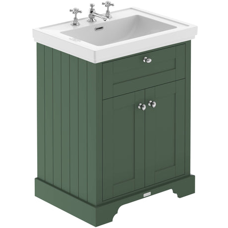 Old London 600mm Freestanding Vanity Unit & Basin, 2 Door Hunter Green LOF834