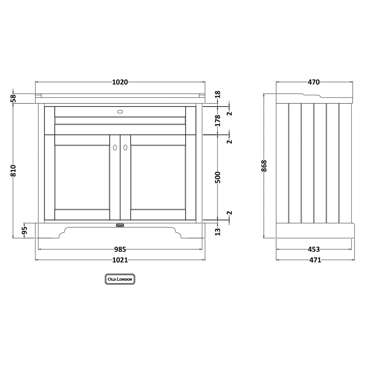 Old London 1000mm Freestanding Vanity Unit & Basin, 2 Door Hunter Green LOF837 LD