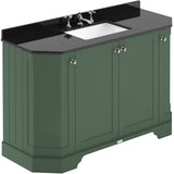 Old London 1200mm Angled Freestanding Vanity Unit & Basin, Square Bowl, 4 Door Hunter Green LOF859