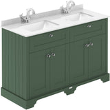 Old London 1200mm Freestanding Vanity Unit & Basin, White Marble Top, Square Bowl, 4 Door Hunter Green LOF864S