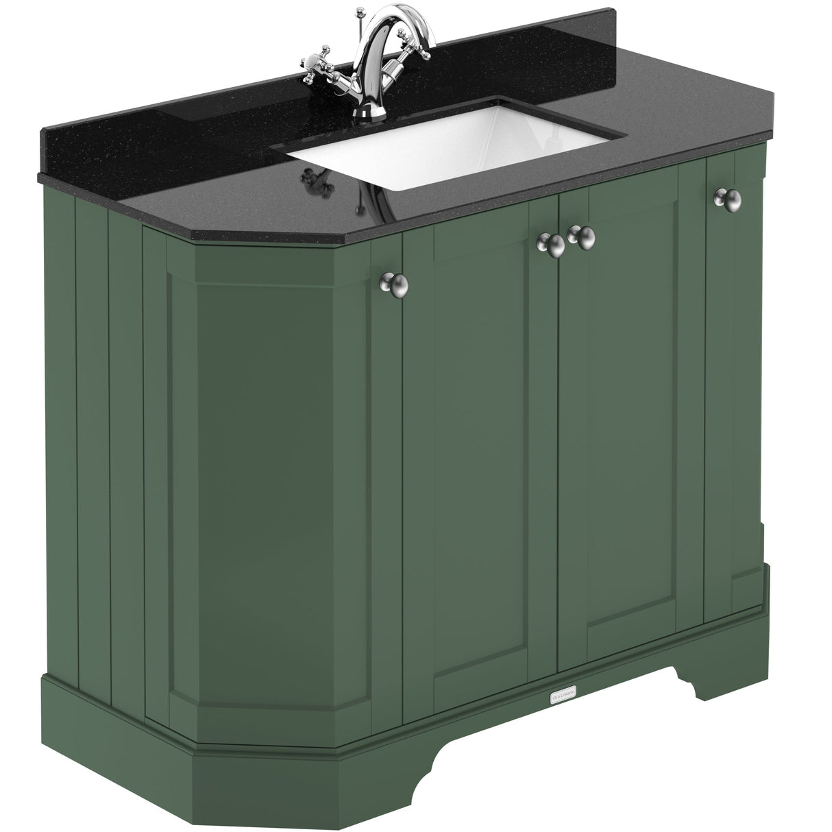 Old London 1000mm Angled Freestanding Vanity Unit & Basin, Square Bowl, 4 Door Hunter Green LOF882