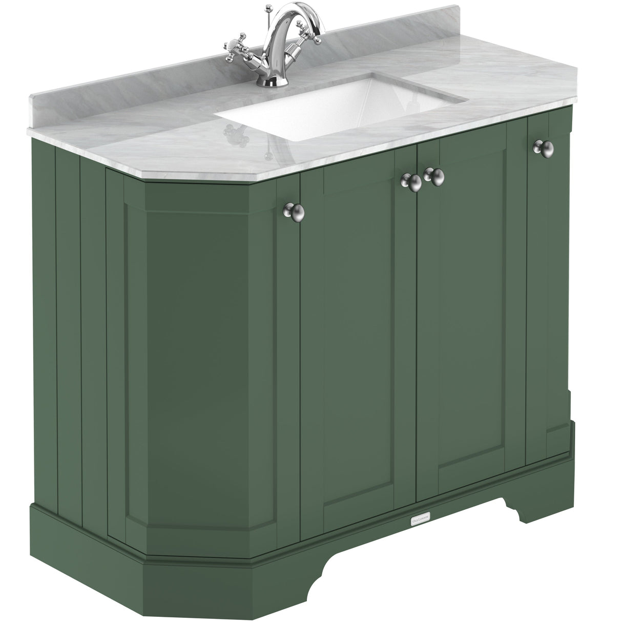 Old London 1000mm Angled Freestanding Vanity Unit & Basin, Square Bowl, 4 Door Hunter Green LOF884