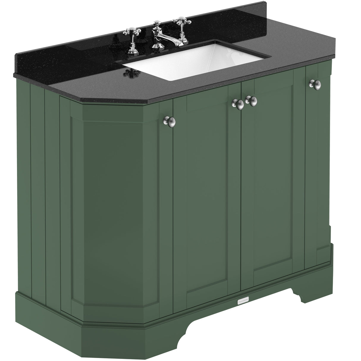 Old London 1000mm Angled Freestanding Vanity Unit & Basin, Square Bowl, 4 Door Hunter Green LOF885