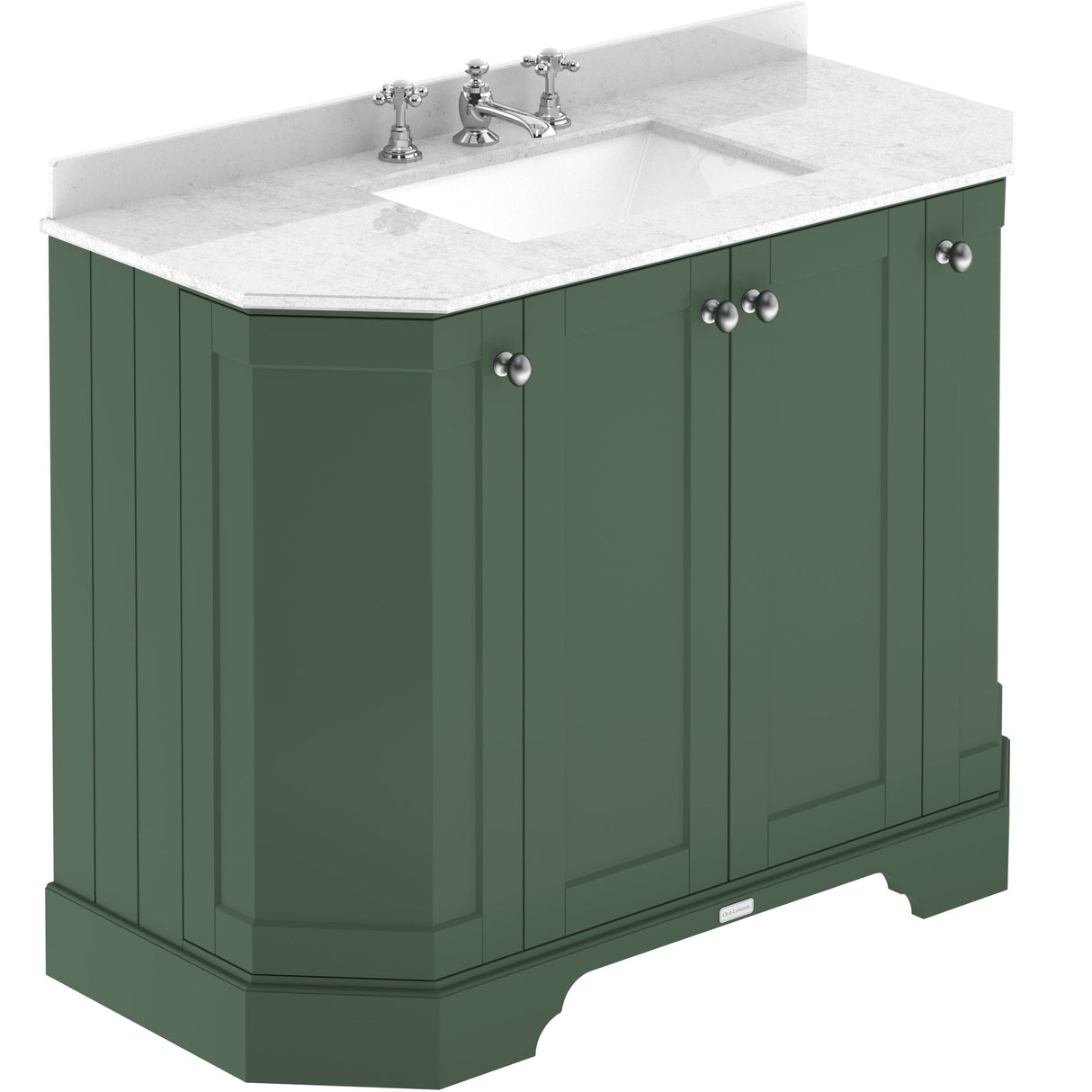 Old London 1000mm Angled Freestanding Vanity Unit & Basin, Square Bowl, 4 Door Hunter Green LOF886