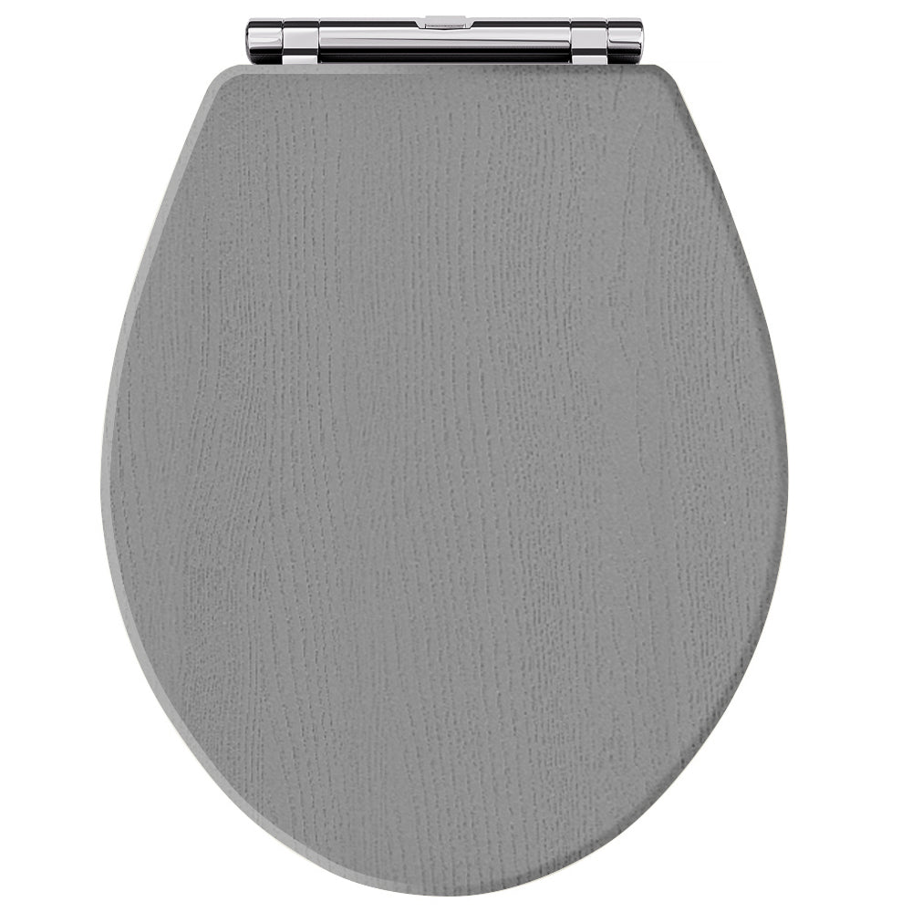 Old London Richmond Soft Close Wooden Toilet Seat With Chrome Hinges, Top Fix Storm Grey LOS299