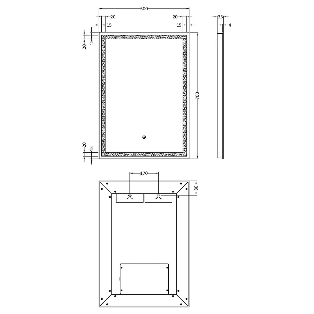 Nuie Lyra LED Touch Sensor Bathroom Mirror H700 x W500mm Silver LQ502 LD