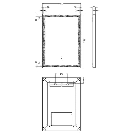 Nuie Lyra LED Touch Sensor Bathroom Mirror H700 x W500mm Silver LQ502 LD