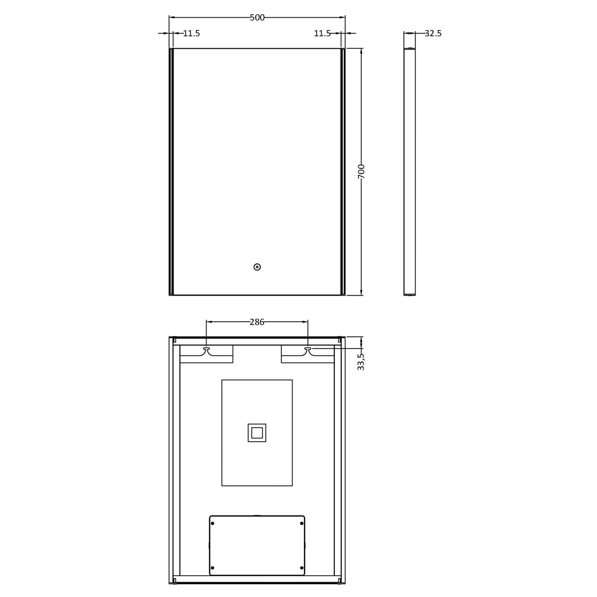 Nuie Anser LED Touch Sensor Bathroom Mirror H700 x W500mm Silver LQ503 LD