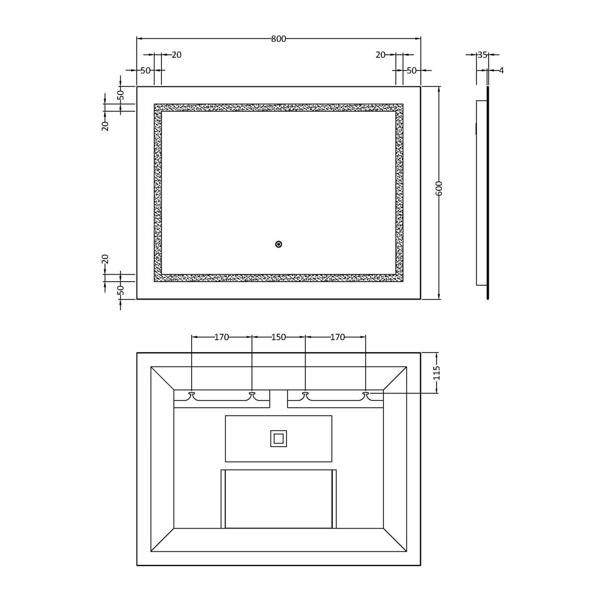 Nuie Enif Horizontal LED Touch Sensor Bathroom Mirror H600 x W800mm Silver LQ506 LD