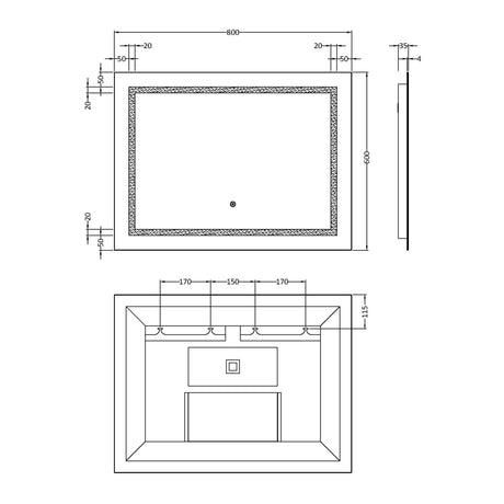 Nuie Enif Horizontal LED Touch Sensor Bathroom Mirror H600 x W800mm Silver LQ506 LD