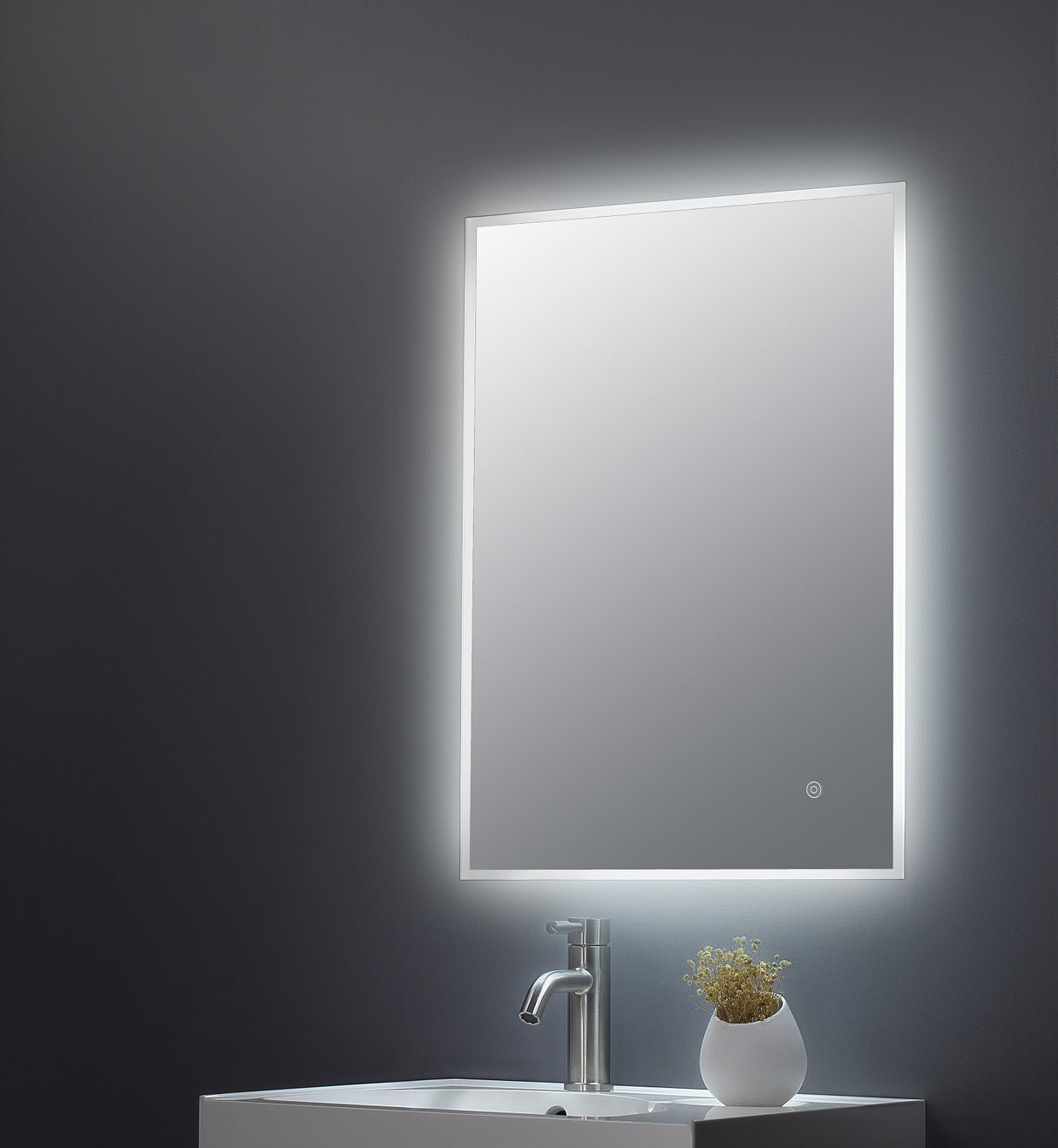 Nuie Leva LED Touch Sensor Bathroom Mirror H700 x W500mm Silver LQ602 LS