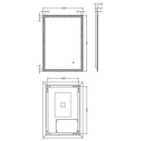 Nuie Leva LED Touch Sensor Bathroom Mirror H700 x W500mm Silver LQ602 LD