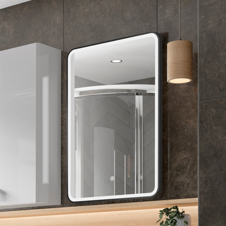 Nuie Hydus Rectangular LED Touch Sensor Framed Mirror H700 x W500mm Matt Black LQ701 LS2
