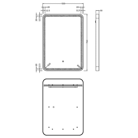 Nuie Hydus Rectangular LED Touch Sensor Framed Mirror H700 x W500mm Chrome LQ703 LD