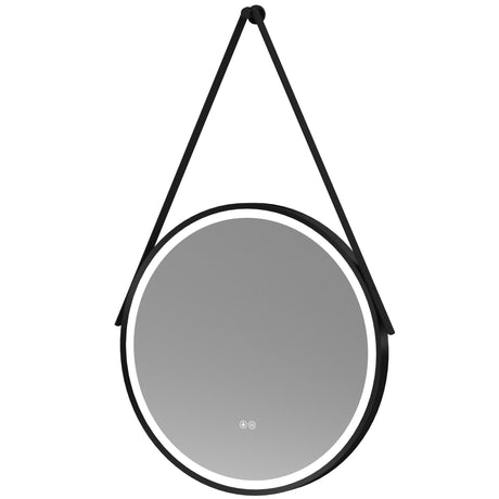 Nuie Salana Round LED Touch Sensor Framed Mirror With Strap H600 x W600mm Matt Black LQ711