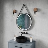 Nuie Salana Round LED Touch Sensor Framed Mirror With Strap H600 x W600mm Matt Black LQ711 LS
