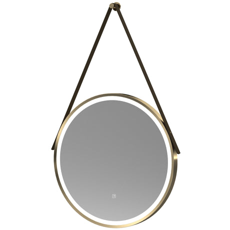 Nuie Salana Round LED Touch Sensor Framed Mirror With Strap H600 x W600mm Brushed Brass LQ712
