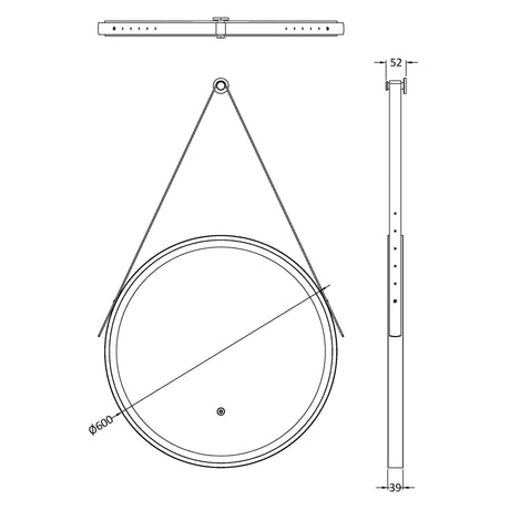 Nuie Salana Round LED Touch Sensor Framed Mirror With Strap H600 x W600mm Brushed Brass LQ712 LD
