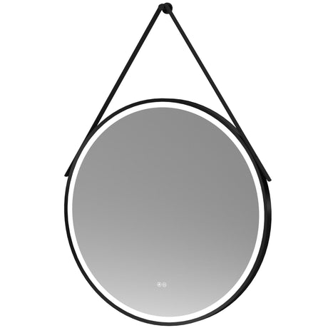 Nuie Salana Round LED Touch Sensor Framed Mirror With Strap H800 x W800mm Matt Black LQ721