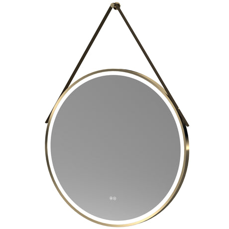 Nuie Salana Round LED Touch Sensor Framed Mirror With Strap H800 x W800mm Brushed Brass LQ722