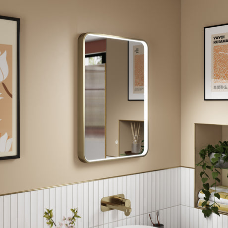 Nuie Pictor Rectangular LED Touch Sensor Inset Framed Mirror H700 x W500mm Brushed Brass LQ732 LS
