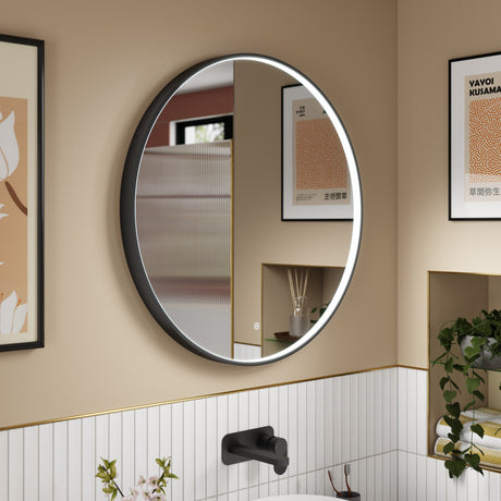 Nuie Mensa Round LED Touch Sensor Inset Framed Mirror H800 x W800mm Black LQ751 LS