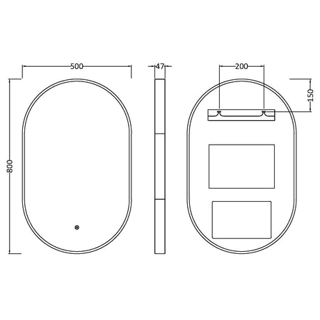 Nuie Columba Oval LED Touch Sensor Inset Framed Mirror H800 x W500mm Black LQ761 LD