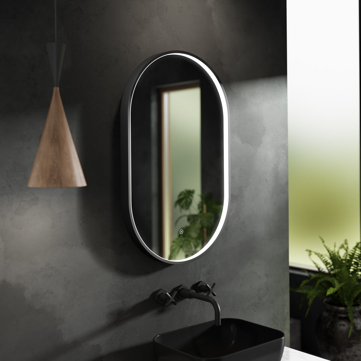 Nuie Columba Oval LED Touch Sensor Inset Framed Mirror H800 x W500mm Black LQ761 LS
