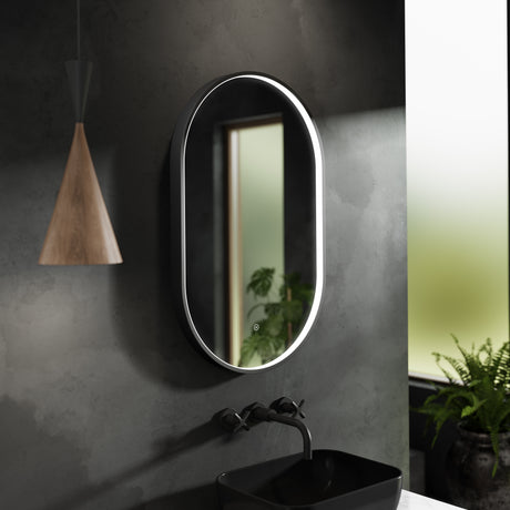 Nuie Columba Oval LED Touch Sensor Inset Framed Mirror H800 x W500mm Black LQ761 LS