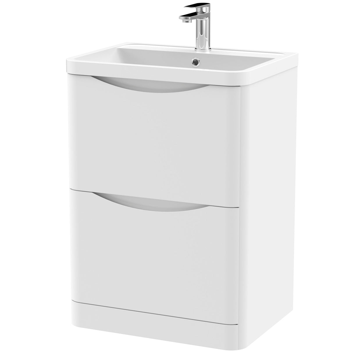 Nuie Lunar 600mm Freestanding 2 Drawer Vanity Unit & Basin Satin White LUN101