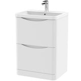 Nuie Lunar 600mm Freestanding 2 Drawer Vanity Unit & Basin Satin White LUN101